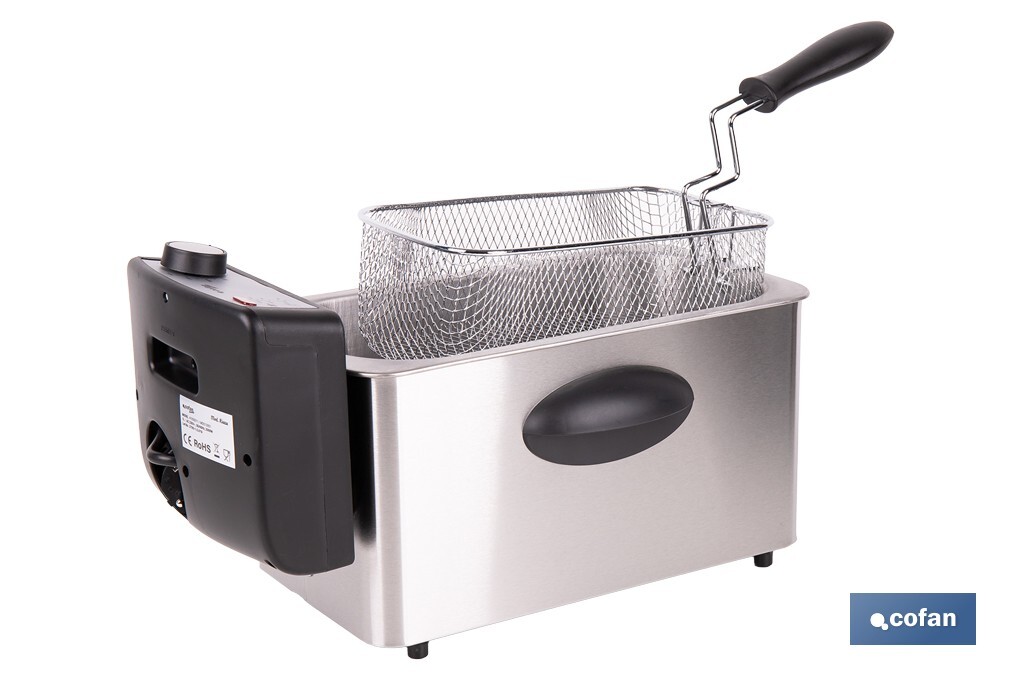 Freidora Eléctrica | Modelo Riaza | Fabricada en Acero Inoxidable cepillado | 2000 W | Capacidad 3 L - Cofan