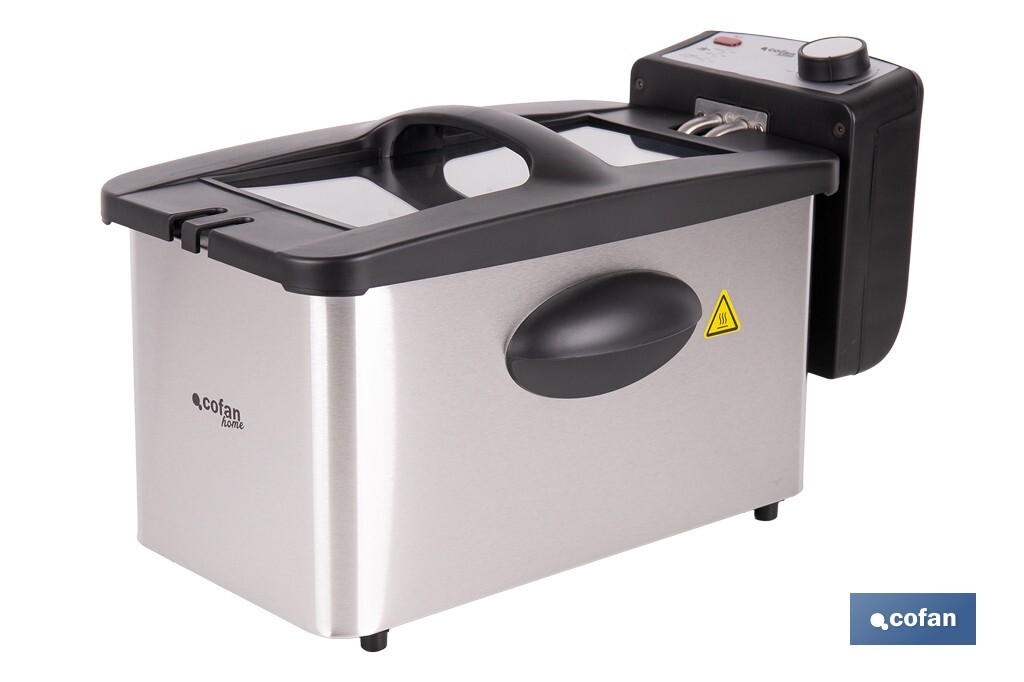 Freidora Eléctrica | Modelo Riaza | Fabricada en Acero Inoxidable cepillado | 2000 W | Capacidad 3 L - Cofan