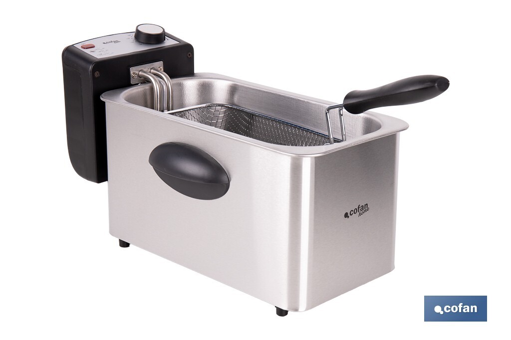 Freidora Eléctrica | Modelo Riaza | Fabricada en Acero Inoxidable cepillado | 2000 W | Capacidad 3 L - Cofan