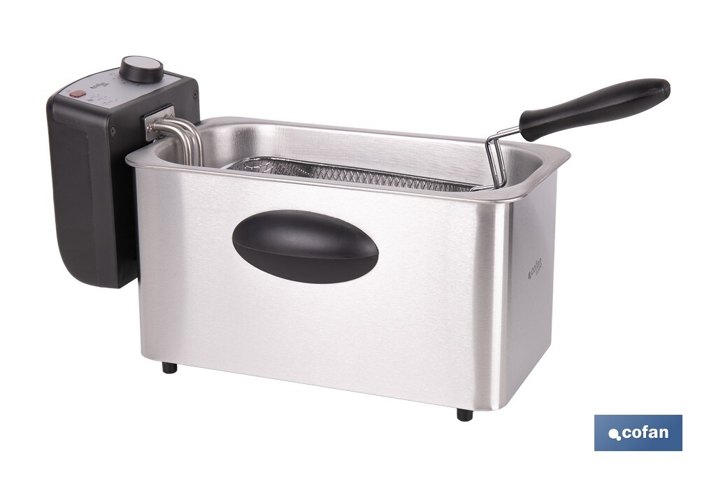 Freidora Eléctrica | Modelo Riaza | Fabricada en Acero Inoxidable cepillado | 2000 W | Capacidad 3 L - Cofan