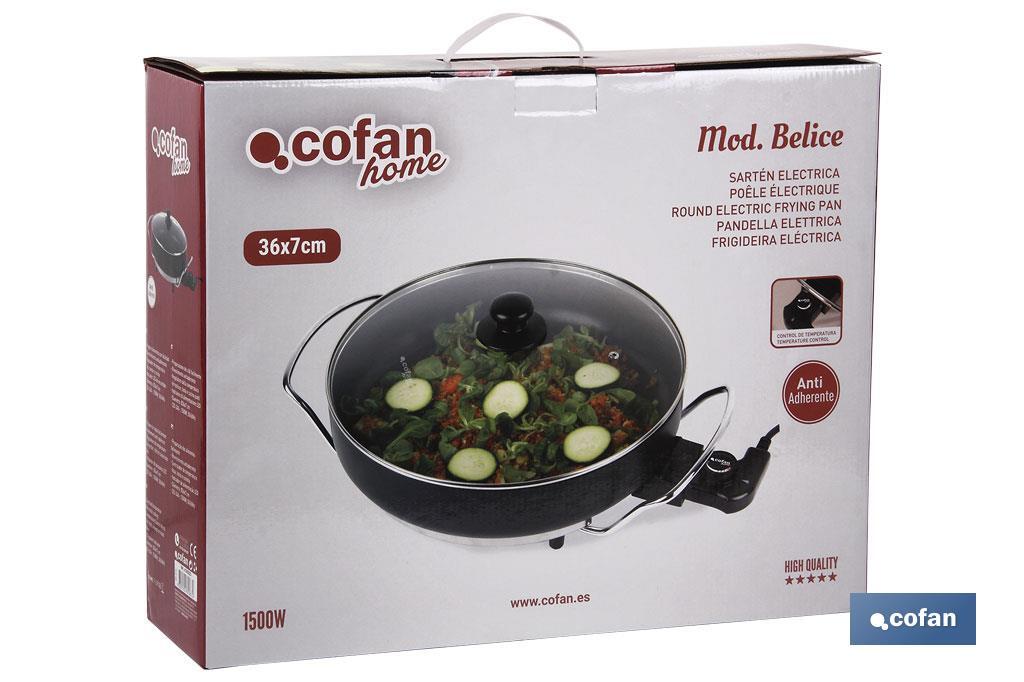 Sartén Eléctrica Modelo Belice | 1500 W | Base de acero con revestimiento adherente | Diámetro 36 cm - Cofan