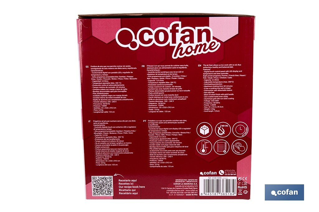 Friteuse à air chaud sans huile | Capacité de 3,5 litres - Cofan