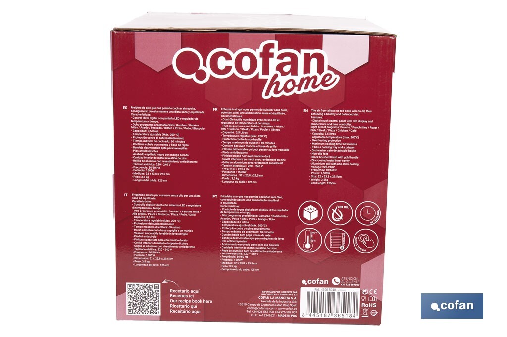 Friteuse à air chaud sans huile | Capacité de 3,5 litres - Cofan