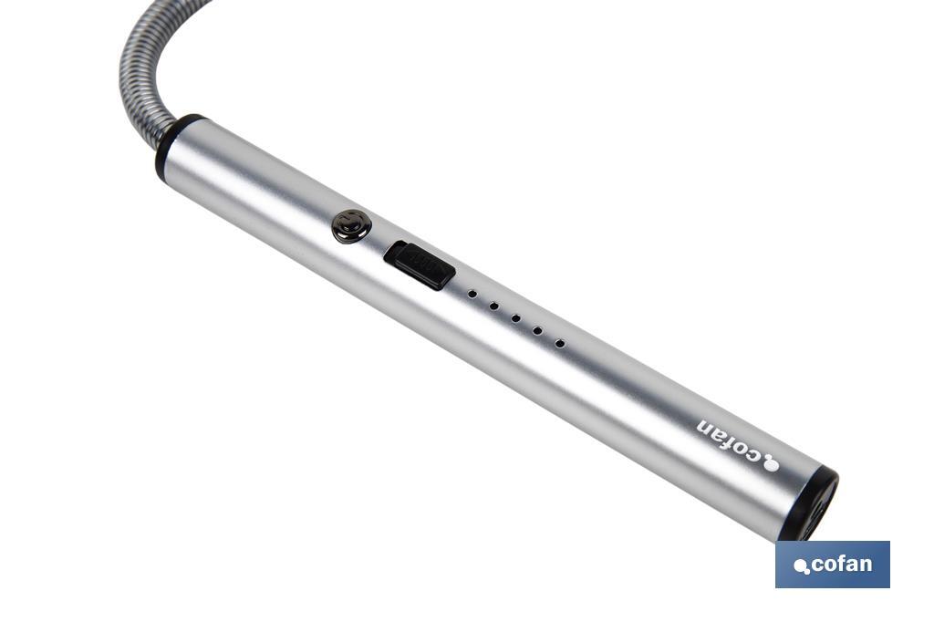 Electric lighter | USB rechargeable lighter | Plasma arc lighter | Flexible neck | Battery indicator | Size: 26 x 1.5cm - Cofan