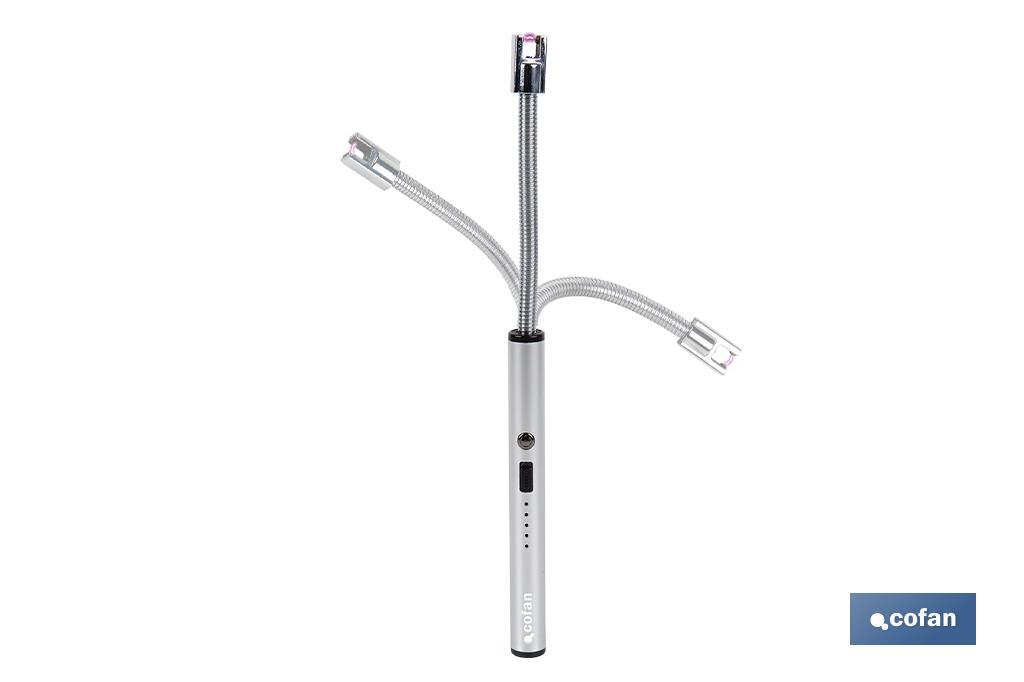Electric lighter | USB rechargeable lighter | Plasma arc lighter | Flexible neck | Battery indicator | Size: 26 x 1.5cm - Cofan