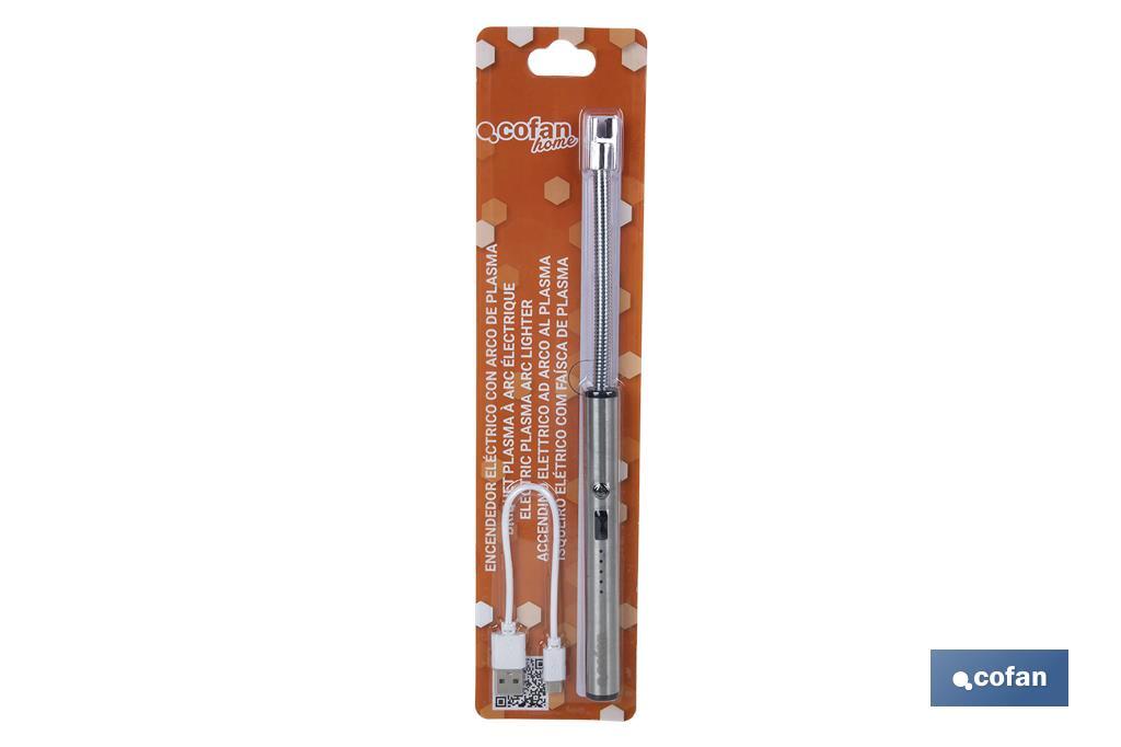 Electric lighter | USB rechargeable lighter | Plasma arc lighter | Flexible neck | Battery indicator | Size: 26 x 1.5cm - Cofan
