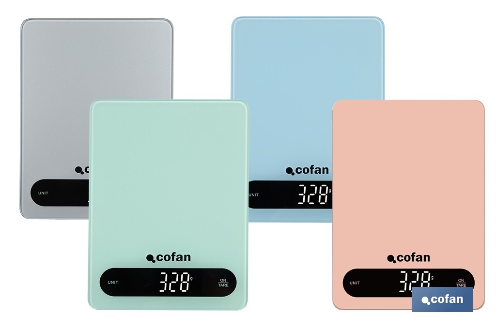 Digital kitchen scale available in 3 colours | LED display | 4 high-precision sensors - Cofan