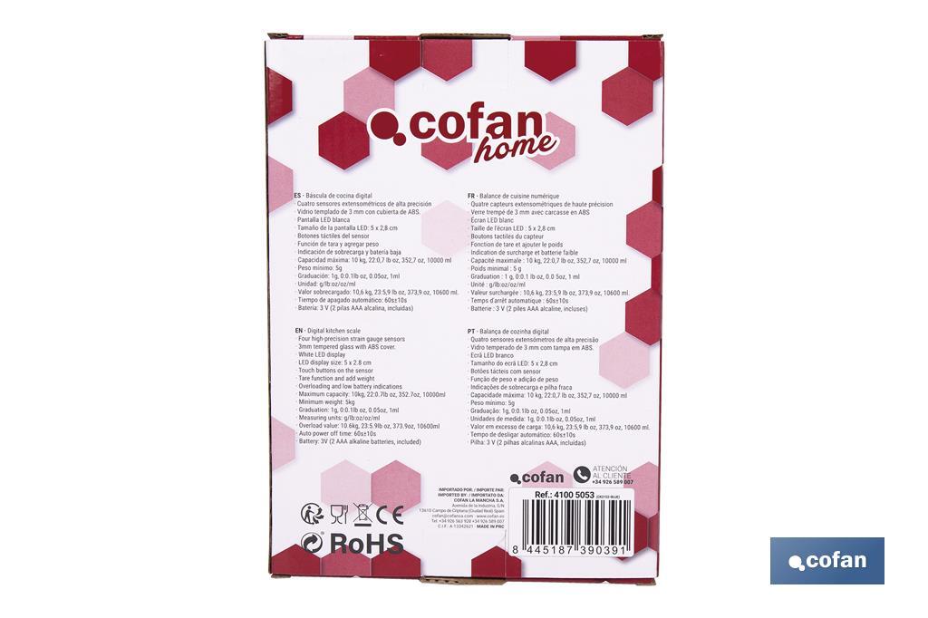 Digital kitchen scale available in 3 colours | LED display | 4 high-precision sensors - Cofan