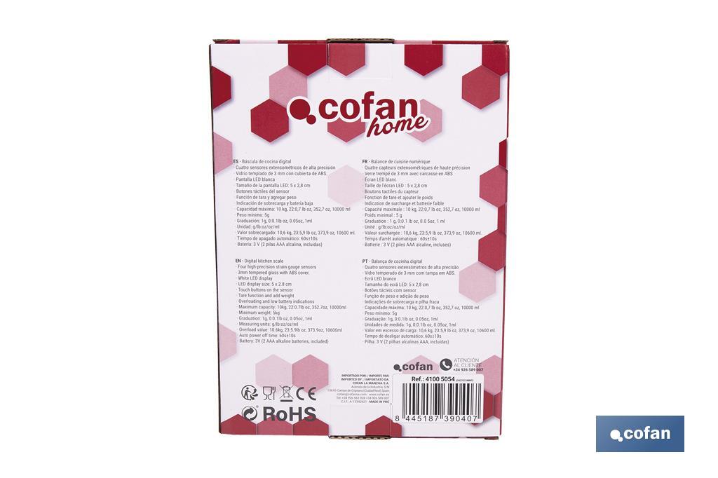 Digital kitchen scale available in 3 colours | LED display | 4 high-precision sensors - Cofan