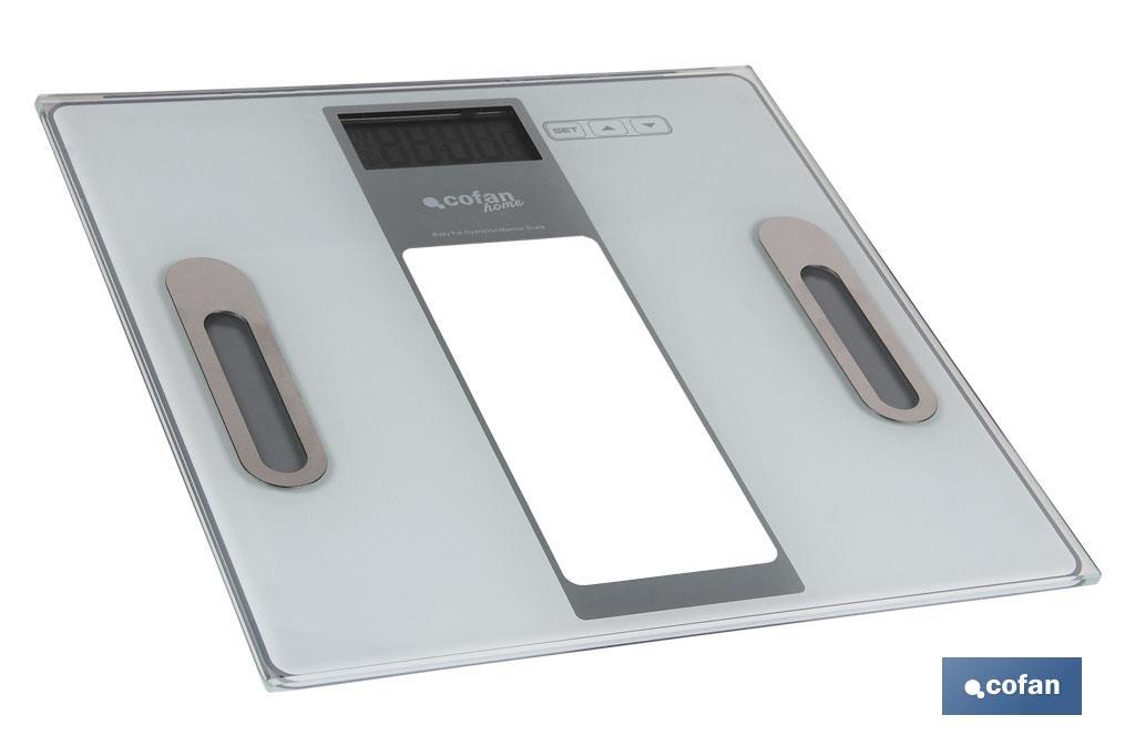 Digital bathroom scale | Bora Model | Body fat measurement | Size: 30.2 x 30.2 x 1.5cm | 12-function memory - Cofan
