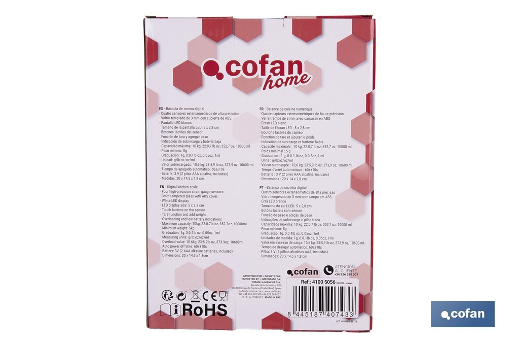 Digital kitchen scale available in 3 colours | LED display | 4 high-precision sensors - Cofan