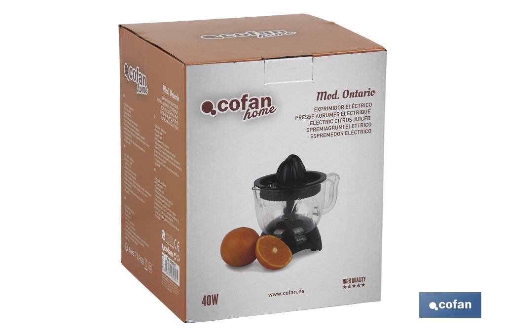 Exprimidor Eléctrico | Modelo Ontario | Potencia 40W |  | Capacidad 0,7 L | Fabricado en ABS - Cofan