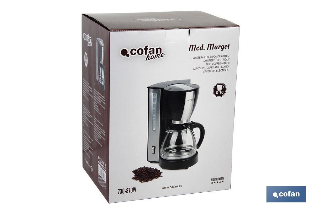 Cafetera Eléctrica por Goteo | Modelo Margot | Potencia 870W | Capacidad 10 Tazas | Capacidad 1,25 L | Diseño Fino y Elegante - Cofan