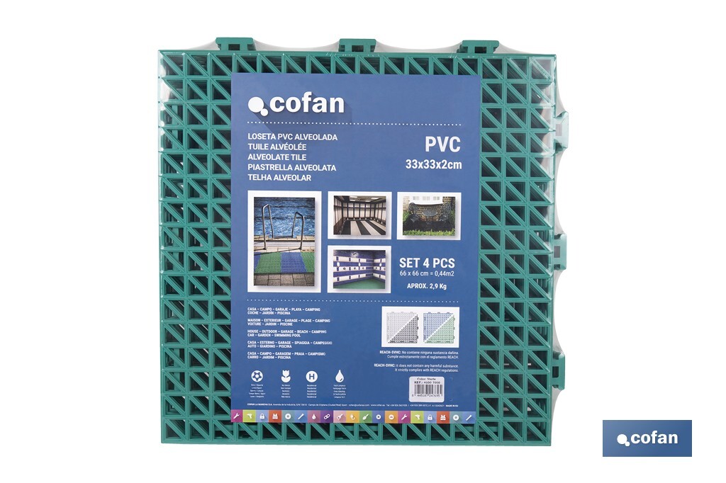 Loseta Alveolada | Set de 4 Unidades | 4 colores diferentes | Material PVC | Medidas 33 x 33 x 2 cm - Cofan