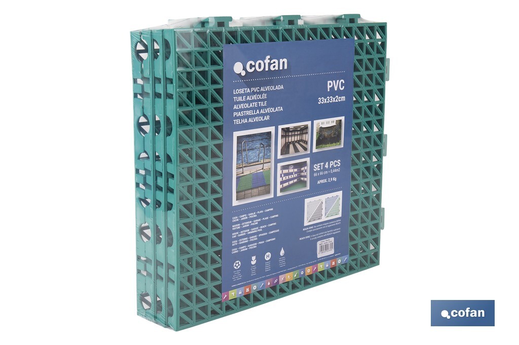 Loseta Alveolada | Set de 4 Unidades | 4 colores diferentes | Material PVC | Medidas 33 x 33 x 2 cm - Cofan