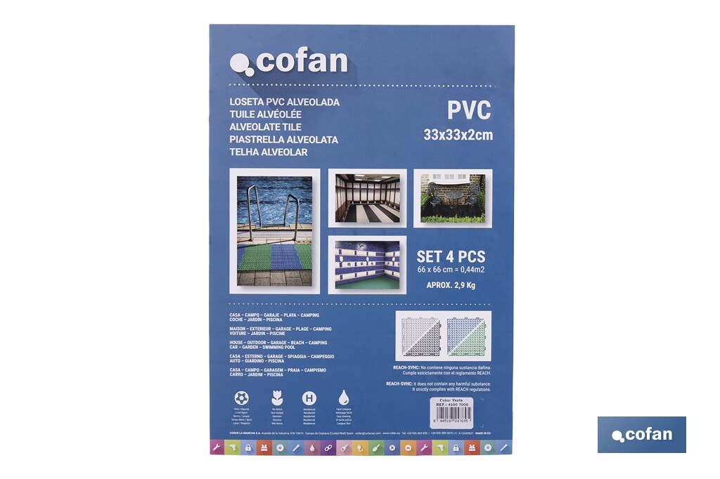 Loseta Alveolada | Set de 4 Unidades | 4 colores diferentes | Material PVC | Medidas 33 x 33 x 2 cm - Cofan