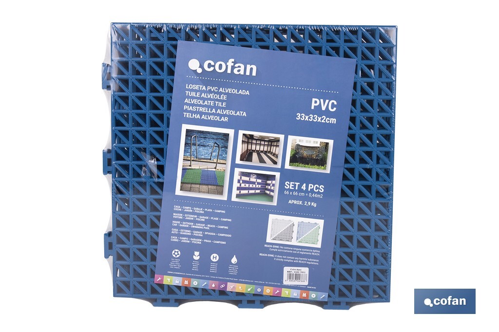 Loseta Alveolada | Set de 4 Unidades | 4 colores diferentes | Material PVC | Medidas 33 x 33 x 2 cm - Cofan