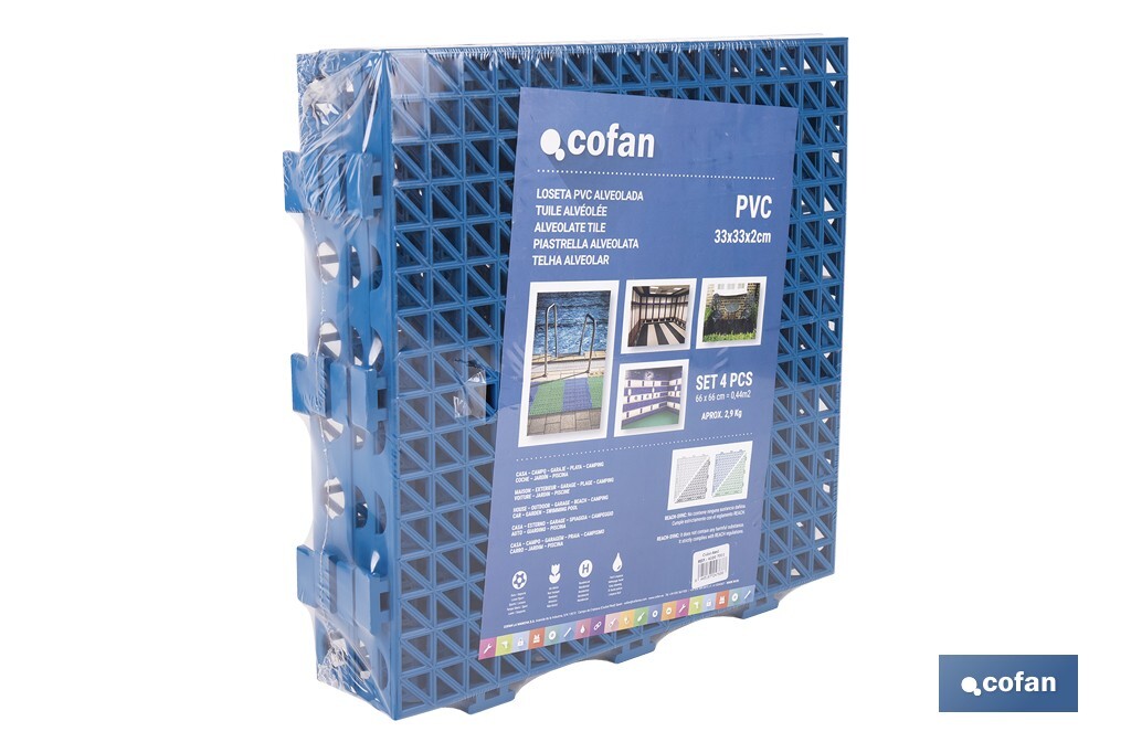 Loseta Alveolada | Set de 4 Unidades | 4 colores diferentes | Material PVC | Medidas 33 x 33 x 2 cm - Cofan