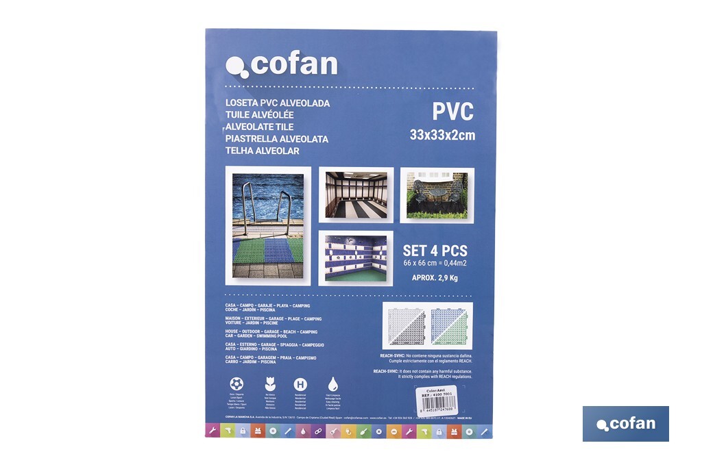 Loseta Alveolada | Set de 4 Unidades | 4 colores diferentes | Material PVC | Medidas 33 x 33 x 2 cm - Cofan