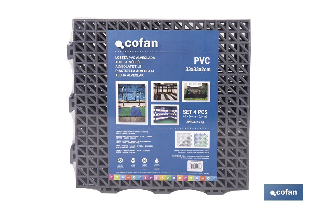 Loseta Alveolada | Set de 4 Unidades | 4 colores diferentes | Material PVC | Medidas 33 x 33 x 2 cm - Cofan