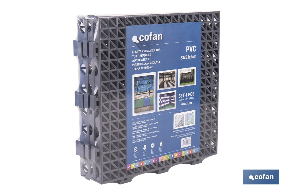 Loseta Alveolada | Set de 4 Unidades | 4 colores diferentes | Material PVC | Medidas 33 x 33 x 2 cm - Cofan