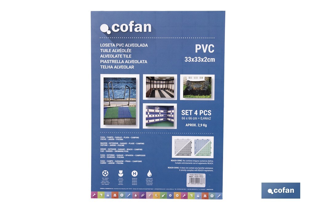 Loseta Alveolada | Set de 4 Unidades | 4 colores diferentes | Material PVC | Medidas 33 x 33 x 2 cm - Cofan