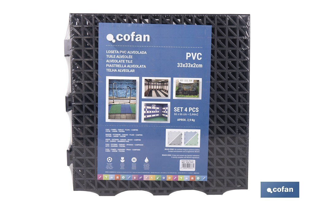 Loseta Alveolada | Set de 4 Unidades | 4 colores diferentes | Material PVC | Medidas 33 x 33 x 2 cm - Cofan