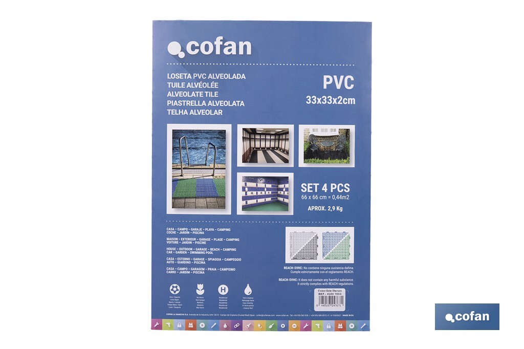 Loseta Alveolada | Set de 4 Unidades | 4 colores diferentes | Material PVC | Medidas 33 x 33 x 2 cm - Cofan