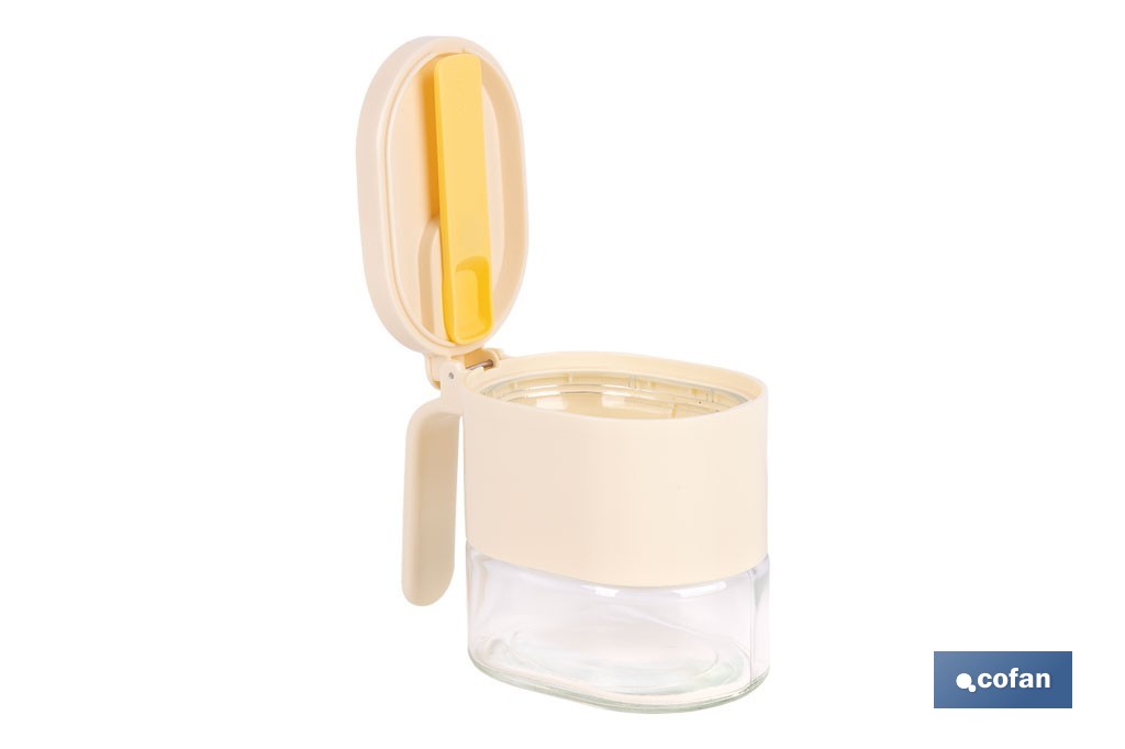 Azucarero o salero de vidrio 380 ml con tapa | Cucharilla incluida | Adecuada para azúcar, sal, café, especias - Cofan
