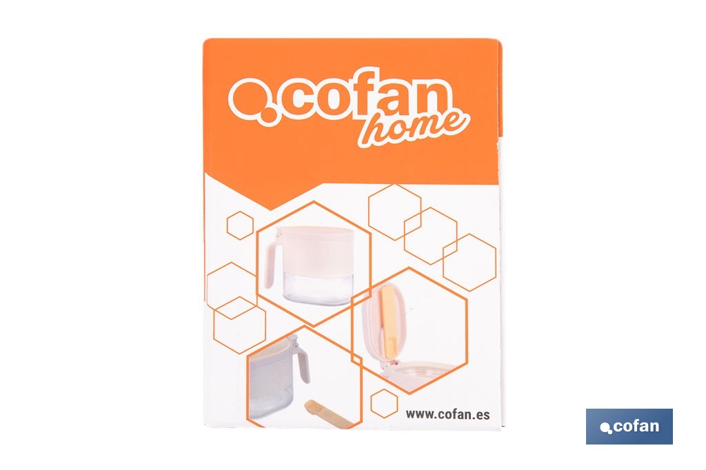 Azucarero o salero de vidrio 380 ml con tapa | Cucharilla incluida | Adecuada para azúcar, sal, café, especias - Cofan
