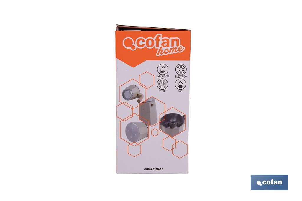 Cafetera italiana inducción | Capacidad: 6 tazas | Cuerpo de aluminio | Mangos de madera | Apta para todo tipo de fuegos | Disponible en diferentes colores - Cofan