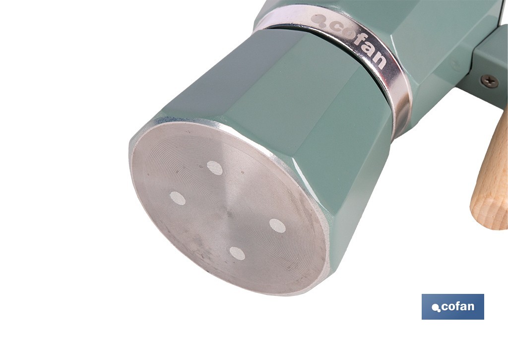 Cafetera italiana inducción | Capacidad: 6 tazas | Cuerpo de aluminio | Mangos de madera | Apta para todo tipo de fuegos | Disponible en diferentes colores - Cofan