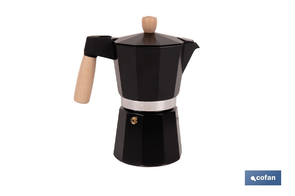 Cafetera italiana inducción | Capacidad: 6 tazas | Cuerpo de aluminio | Mangos de madera | Apta para todo tipo de fuegos | Disponible en diferentes colores - Cofan