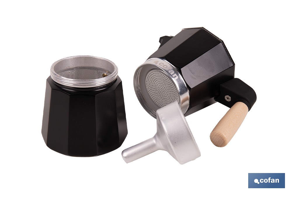 Cafetera italiana inducción | Capacidad: 6 tazas | Cuerpo de aluminio | Mangos de madera | Apta para todo tipo de fuegos | Disponible en diferentes colores - Cofan