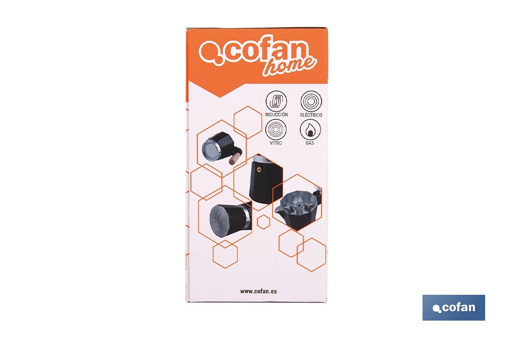 Cafetera italiana inducción | Capacidad: 6 tazas | Cuerpo de aluminio | Mangos de madera | Apta para todo tipo de fuegos | Disponible en diferentes colores - Cofan