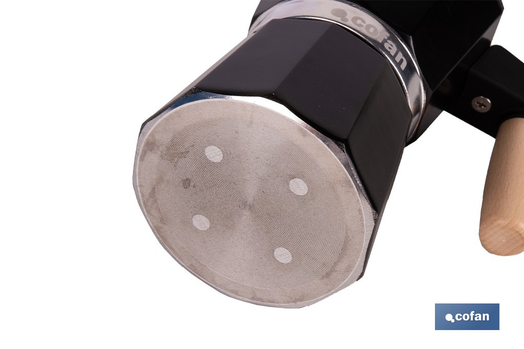 Cafetera italiana inducción | Capacidad: 6 tazas | Cuerpo de aluminio | Mangos de madera | Apta para todo tipo de fuegos | Disponible en diferentes colores - Cofan