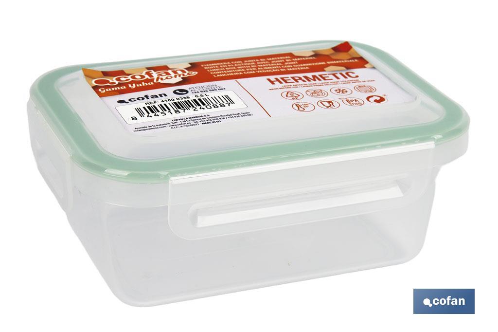 Fiambrera rectangular | Con tapa en color azul o verde | Apto para microondas, congelador y lavavajillas | Diferentes tamaños - Cofan
