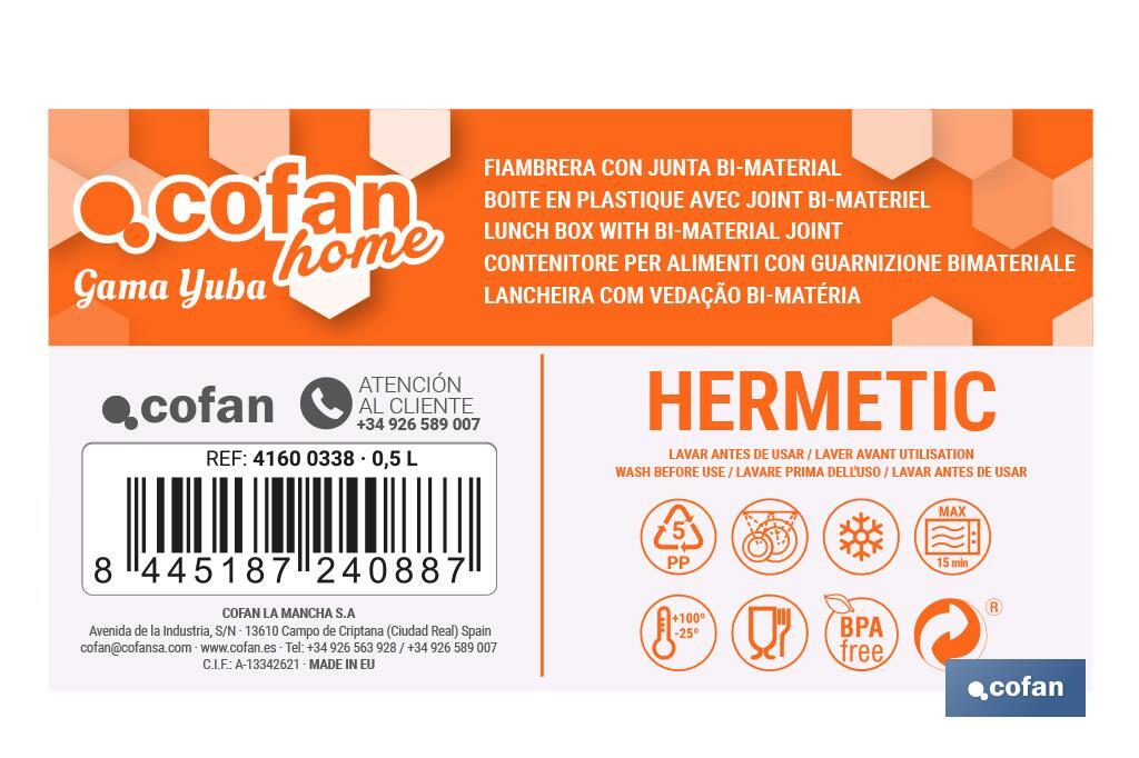 Fiambrera rectangular | Con tapa en color azul o verde | Apto para microondas, congelador y lavavajillas | Diferentes tamaños - Cofan