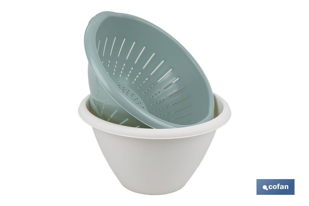 Set de Ensaladera y Escurridor de Verduras | Color: blanco y verde | Medida: 30 x 19 cm - Cofan