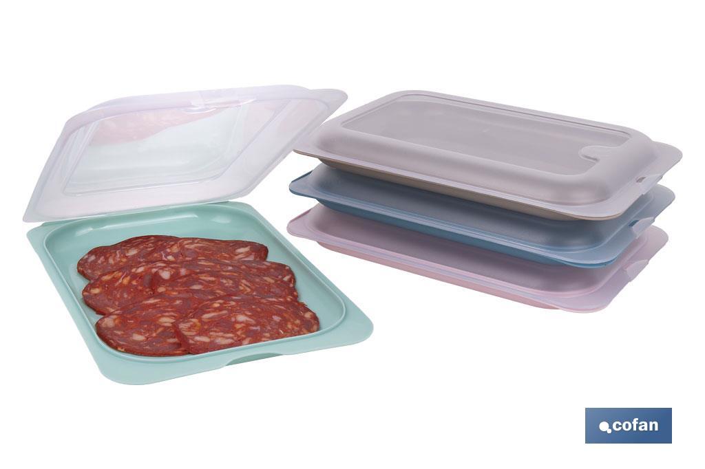 Pack de 4 fiambreras portaembutidos apilables | Tapa transparente | Conservación de alimentos | Medidas: 25 x 17 x 3 cm - Cofan