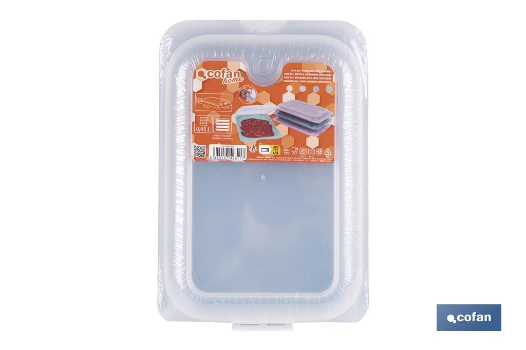 Pack de 4 fiambreras portaembutidos apilables | Tapa transparente | Conservación de alimentos | Medidas: 25 x 17 x 3 cm - Cofan