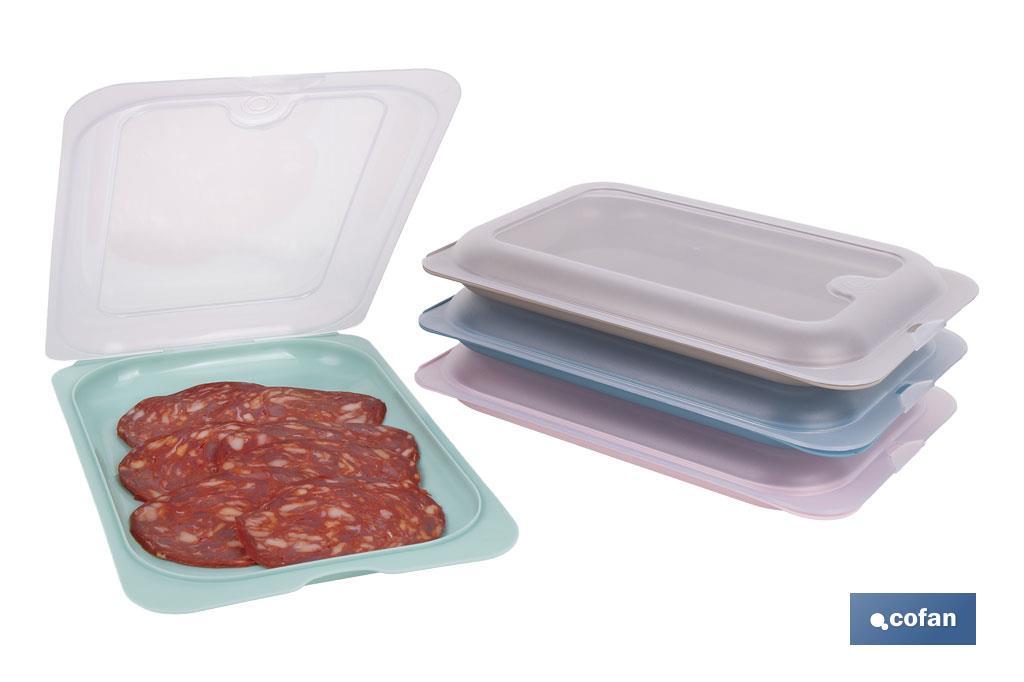 Pack de 4 fiambreras portaembutidos apilables | Tapa transparente | Conservación de alimentos | Medidas: 25 x 17 x 3 cm - Cofan