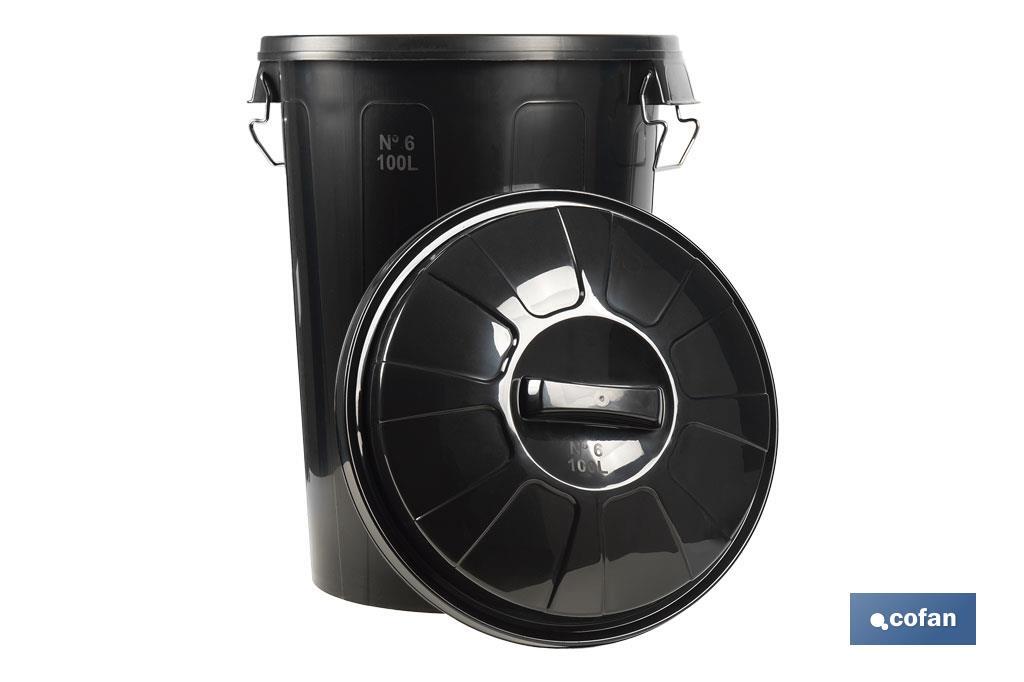 Waste bin with lid and metal handles | Capacity: 100 litres | Material: polypropylene | Black - Cofan