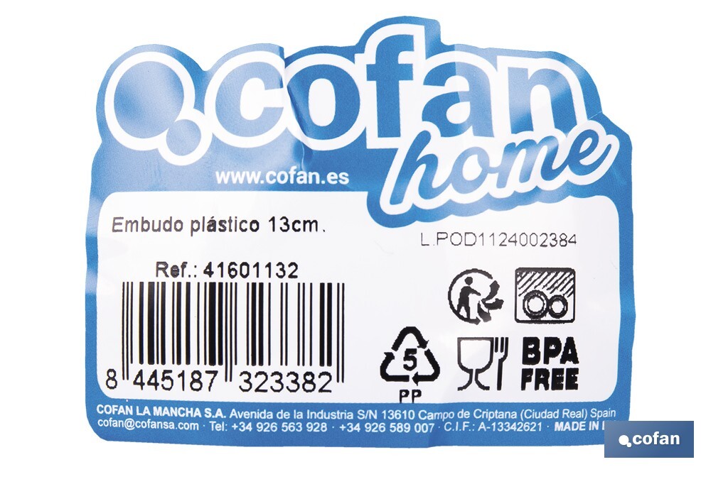 Funil de plástico | Disponível em azul com certificado alimentar | Diferentes Medidas - Cofan