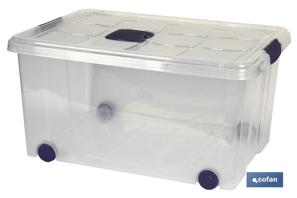 PLASTIC FORTE, Caja de almacenamiento, TRANSPARENTE, 30 Litros, con ruedas