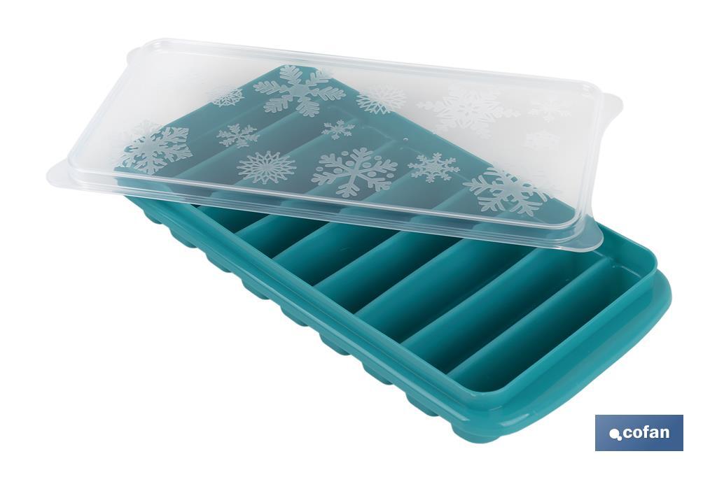 Rectangular ice cube tray with lid | Turquoise | Size: 12.5 x 26 x 4cm - Cofan