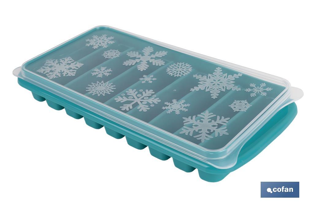 Rectangular ice cube tray with lid | Turquoise | Size: 12.5 x 26 x 4cm - Cofan