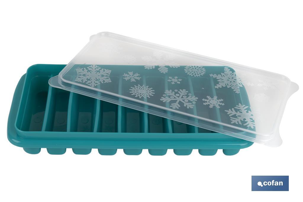 Cubitera de Hielo Rectangular con Tapa | Color Turquesa | Medida: 12,5 x 26 x 4 cm - Cofan