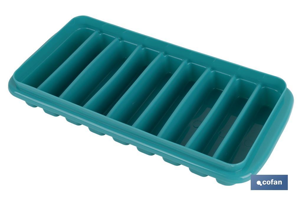 Rectangular ice cube tray with lid | Turquoise | Size: 12.5 x 26 x 4cm - Cofan