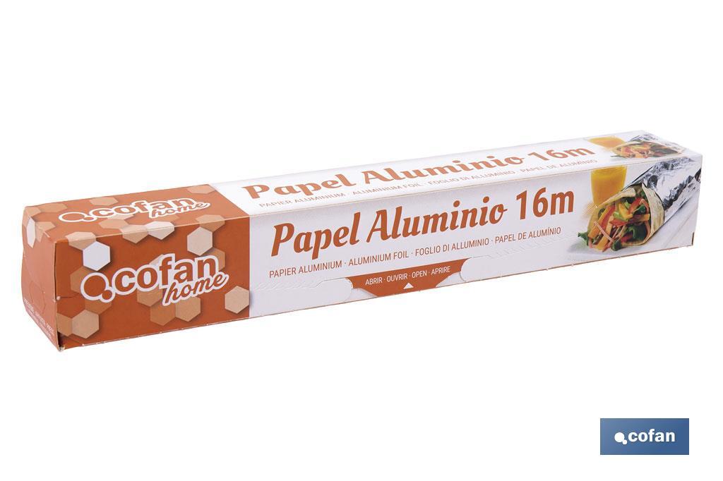Household aluminium foil roll | Size: 16, 30 or 50m | 30cm width | Box with cutting edge | Non-stick | Multipurpose - Cofan